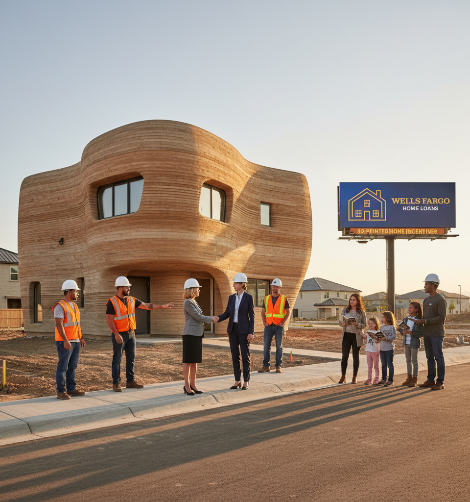 Wells Fargo to Offer Mortgages and Incentives for 3D-Printed Homes — AI-generated illustration