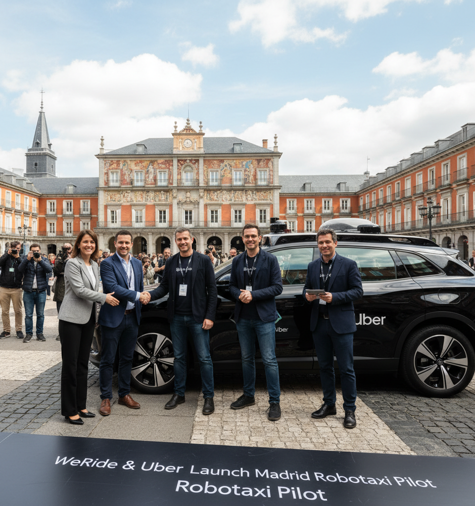 WeRide and Uber to Launch First Commercial Robotaxi Pilot in Madrid — AI-generated illustration