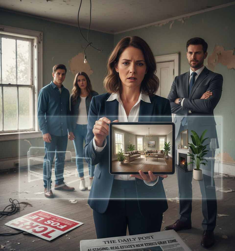 When listings lie: AI staging pushes real estate into an ethics gray zone — AI-generated illustration