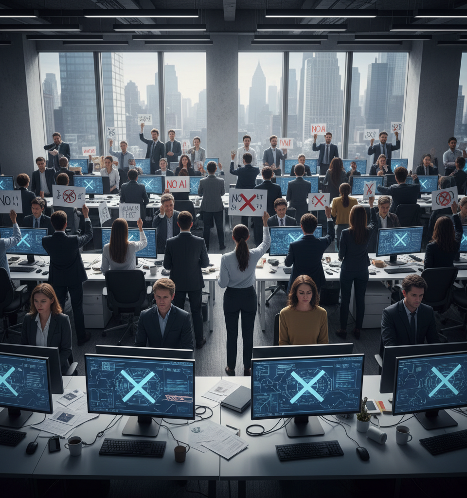White-Collar Rebellion: 80% Refuse AI Adoption Amidst Disillusionment — AI-generated illustration