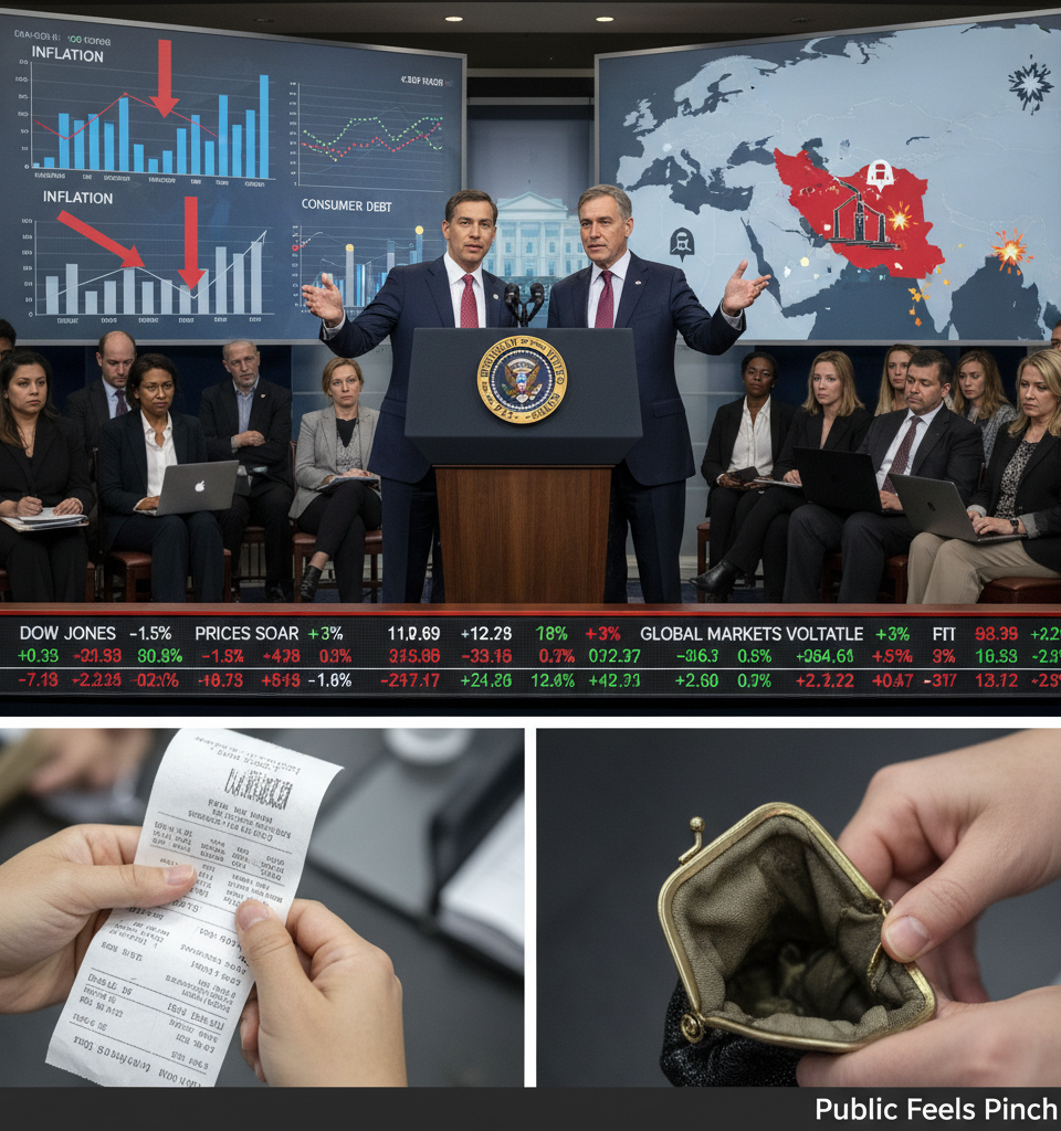 White House Downplays Economic Concerns Amid Escalating Iranian Conflict, Public Feels Pinch — AI-generated illustration