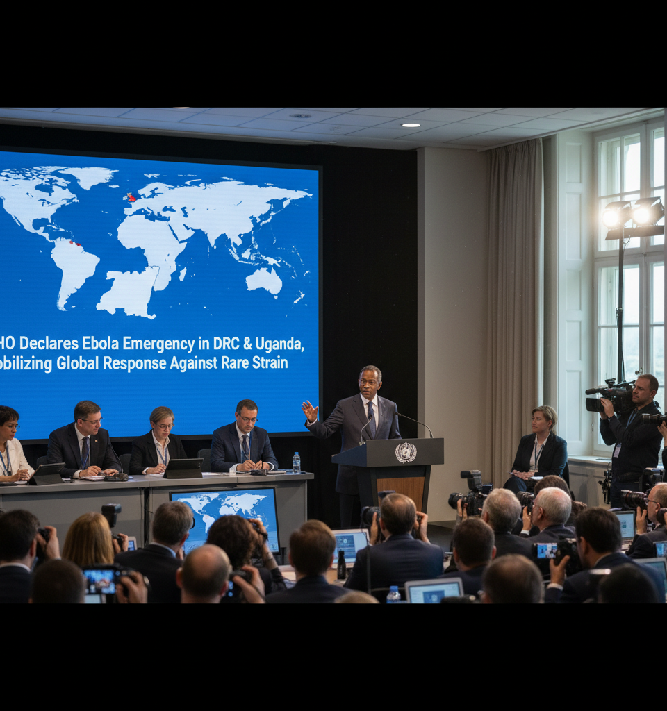WHO Declares Ebola Emergency in DRC & Uganda, Mobilizing Global Response Against Rare Strain — AI-generated illustration