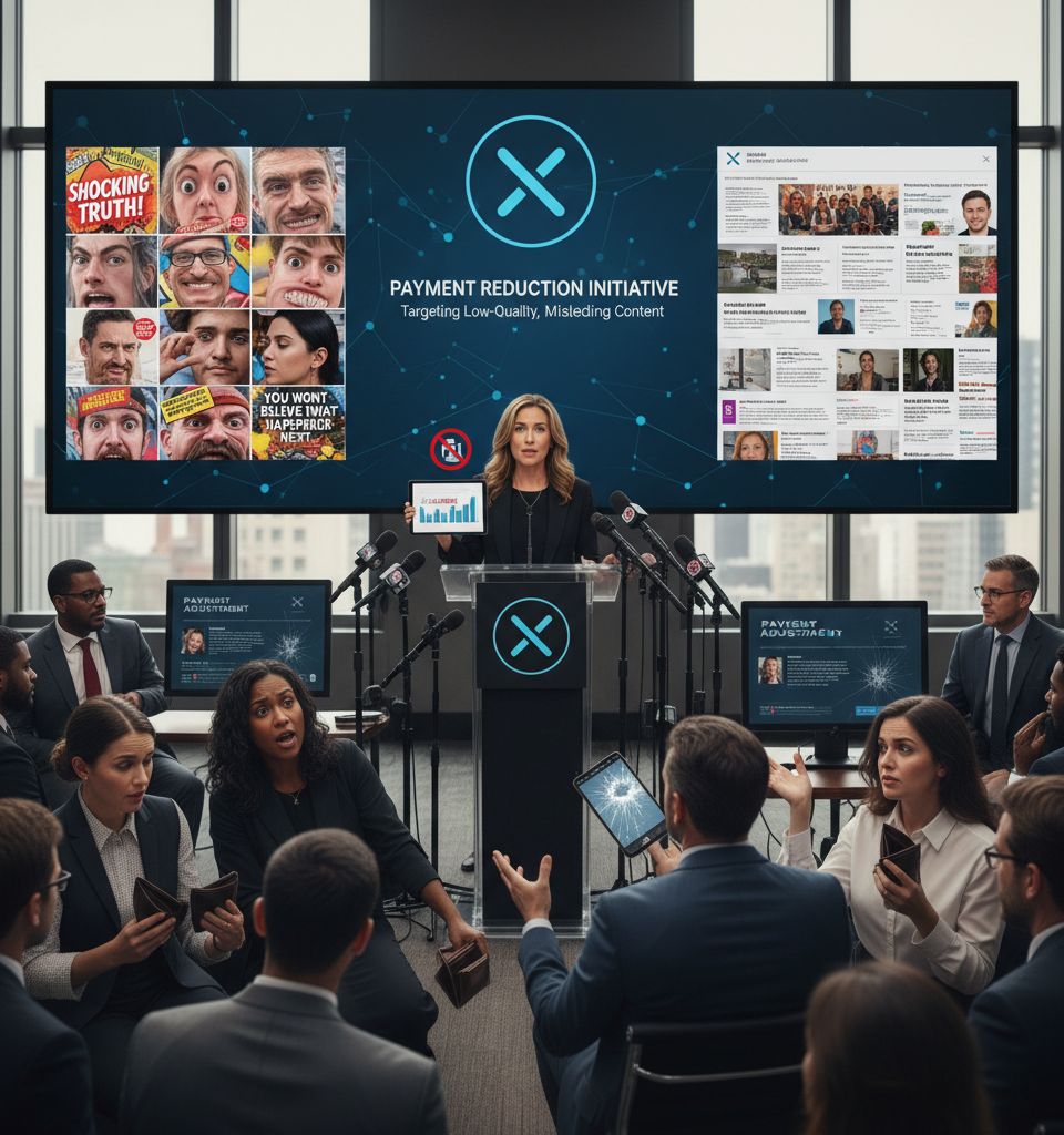 X says it’s reducing payments to clickbait accounts — AI-generated illustration