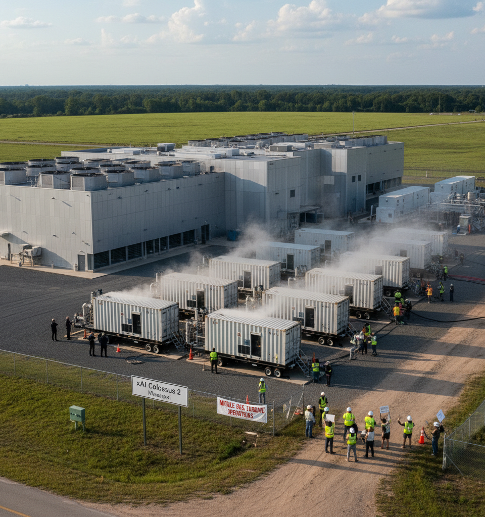 xAI's Mississippi Data Center Under Fire for "Mobile" Gas Turbine Operations — AI-generated illustration