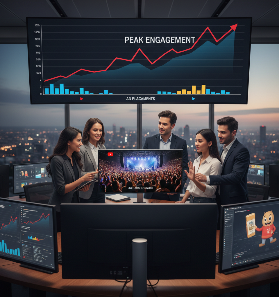 YouTube livestreams will now hold back ads during peak engagement to protect the vibe — AI-generated illustration